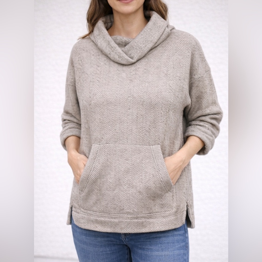 J. Crew Taupe Herringbone Cowl Neck Sweater